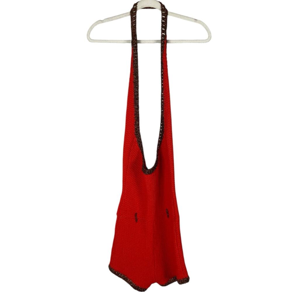 Retrofete Romper Halter Knit Metallic Trim Crochet Boho Y2K Party Festival S